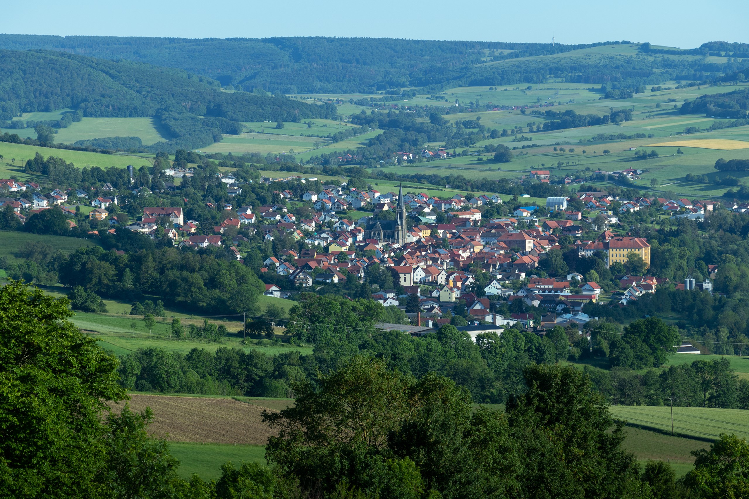 Ansicht der Stadt Tann (Rhön) im Tal von Norden her