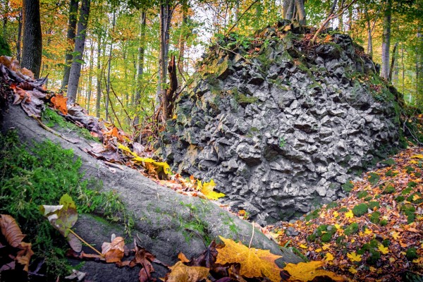 Tann - Lava-"Bombe" am Habelberg in herbstlichem Wald